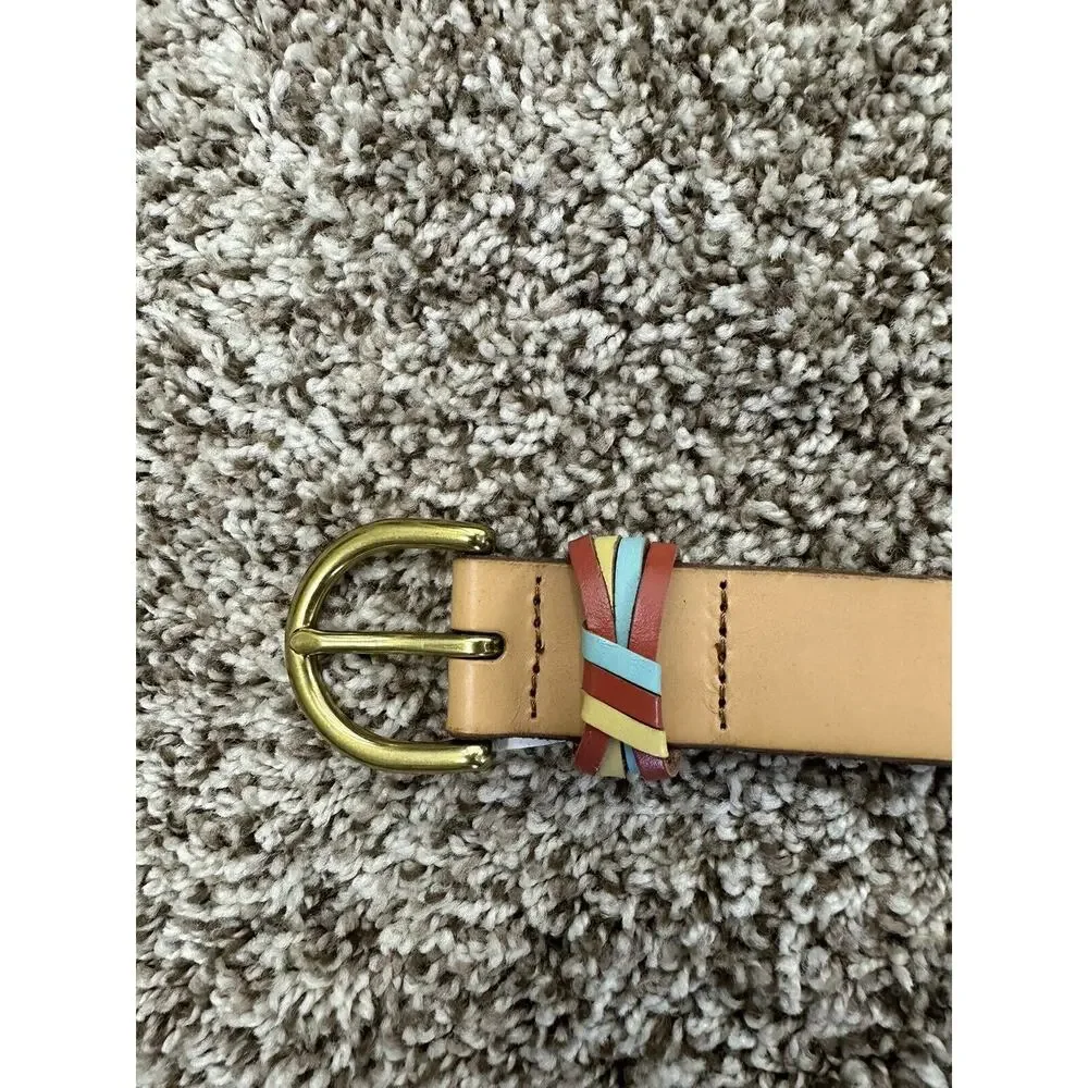 Fossil Womens Belt Vintage Genuine Leather Multicolor Knotted Keeper Belt Size L